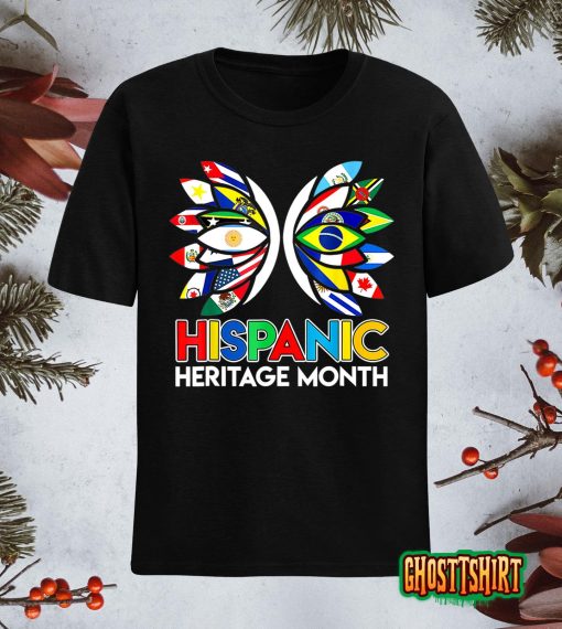 Butterfly Hispanic Heritage Month Latino All Countries Flags T-Shirt