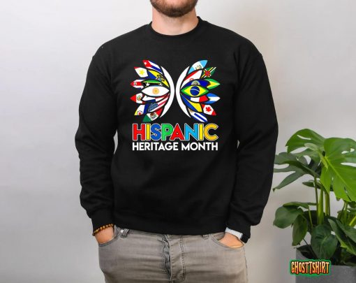 Butterfly Hispanic Heritage Month Latino All Countries Flags T-Shirt