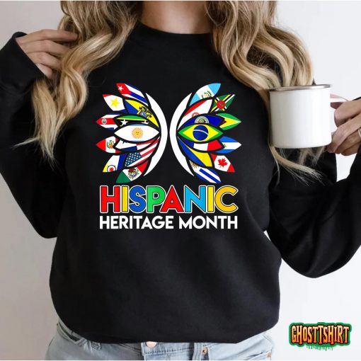 Butterfly Hispanic Heritage Month Latino All Countries Flags T-Shirt