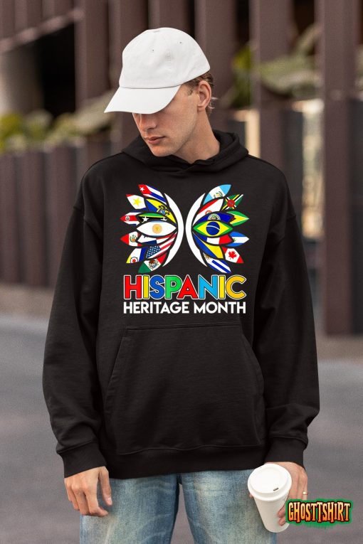 Butterfly Hispanic Heritage Month Latino All Countries Flags T-Shirt