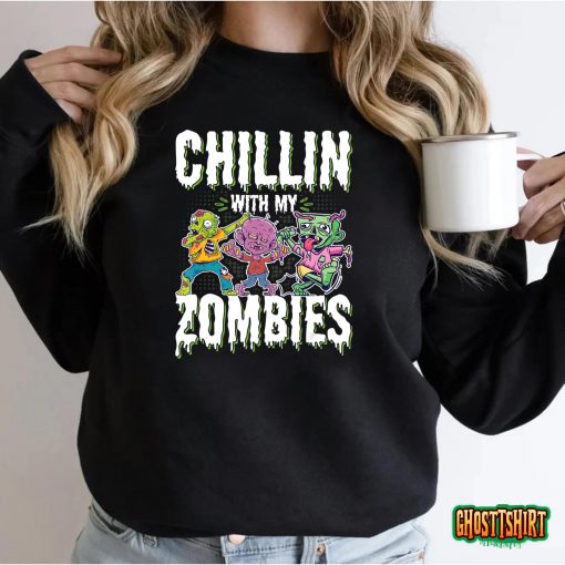 Chillin With My Zombies, Funny Halloween Boys Kids T-Shirt