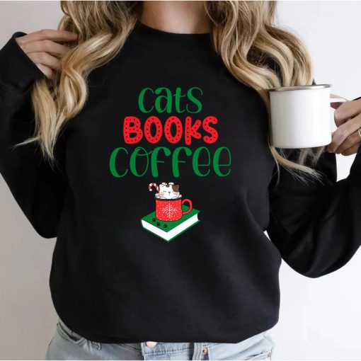 Christmas Cats Books Coffee T-Shirt