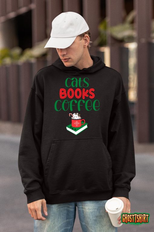 Christmas Cats Books Coffee T-Shirt
