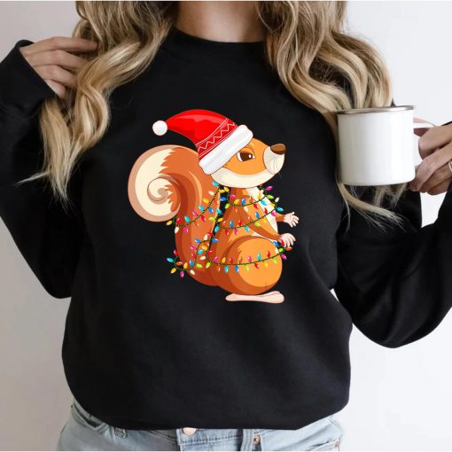 Christmas Lights Squirrel Wearing Xmas Hat – Squirrel Lover Sweatshirt