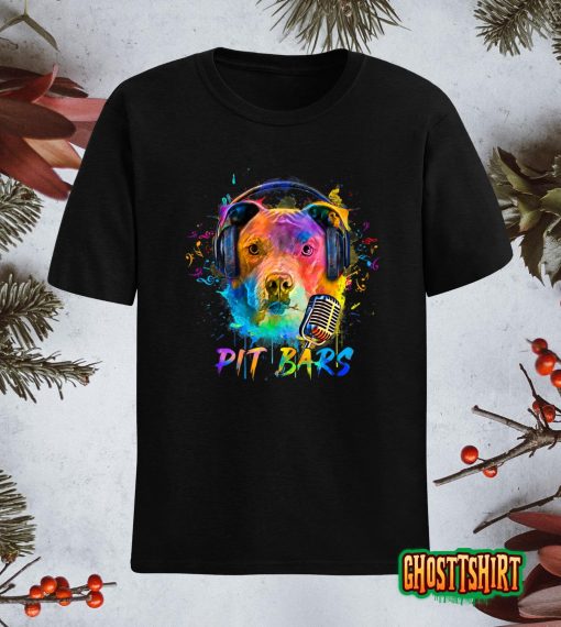 Cool Pitbull Rapper With Pit Bars Headphones and Retro Mic T-Shirt