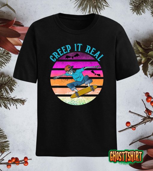 CREEP IT REAL Skateboarder Ghost Vintage Retro Halloween T-Shirt