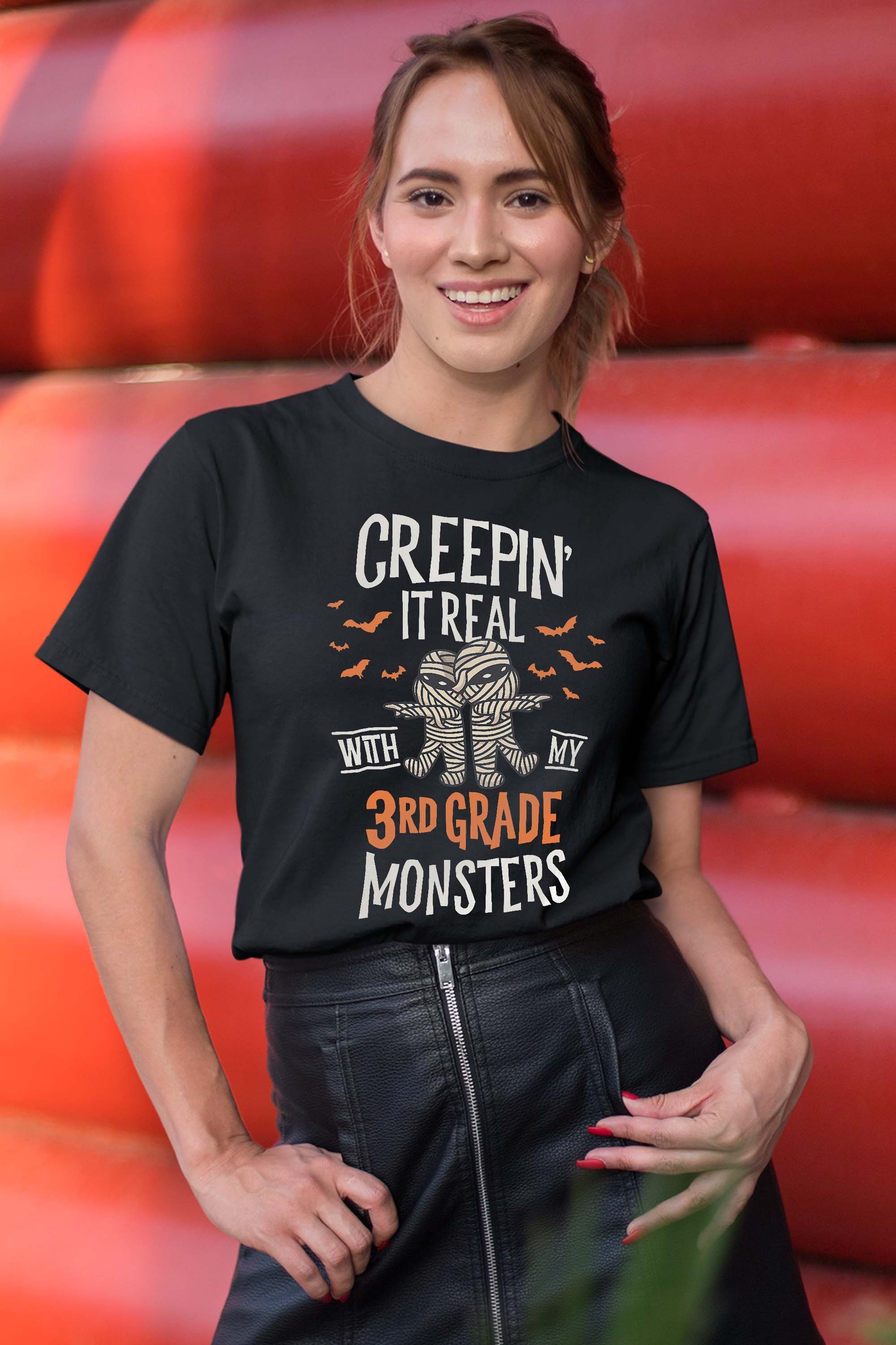 Creepin It Real With My 3rd Grade Monsters Halloween Teacher T-Shirt