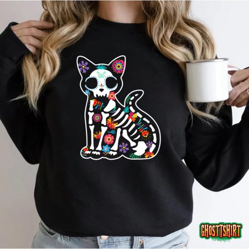 Dia De Los Muertos S Scary Sugar Cat Skull Halloween T-Shirt
