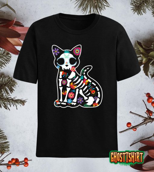 Dia De Los Muertos S Scary Sugar Cat Skull Halloween T-Shirt