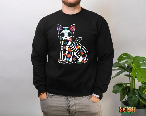 Dia De Los Muertos S Scary Sugar Cat Skull Halloween T-Shirt