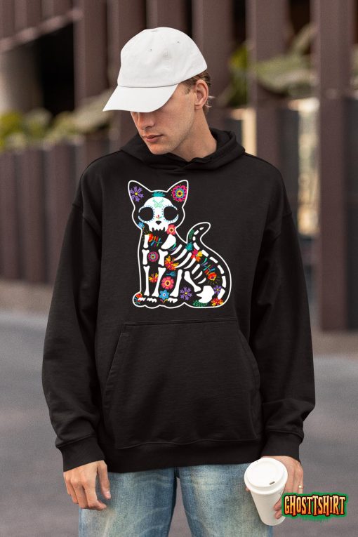Dia De Los Muertos S Scary Sugar Cat Skull Halloween T-Shirt