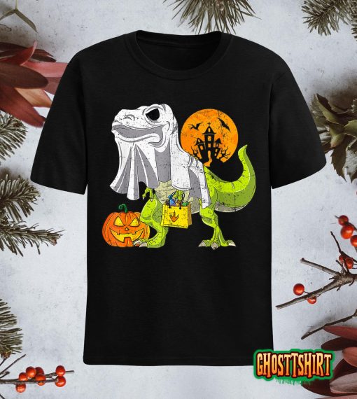 Dinosaur T Rex Skeleton Pumpkin With Moon Halloween Costume T-Shirt