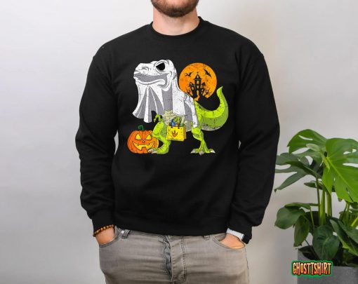 Dinosaur T Rex Skeleton Pumpkin With Moon Halloween Costume T-Shirt