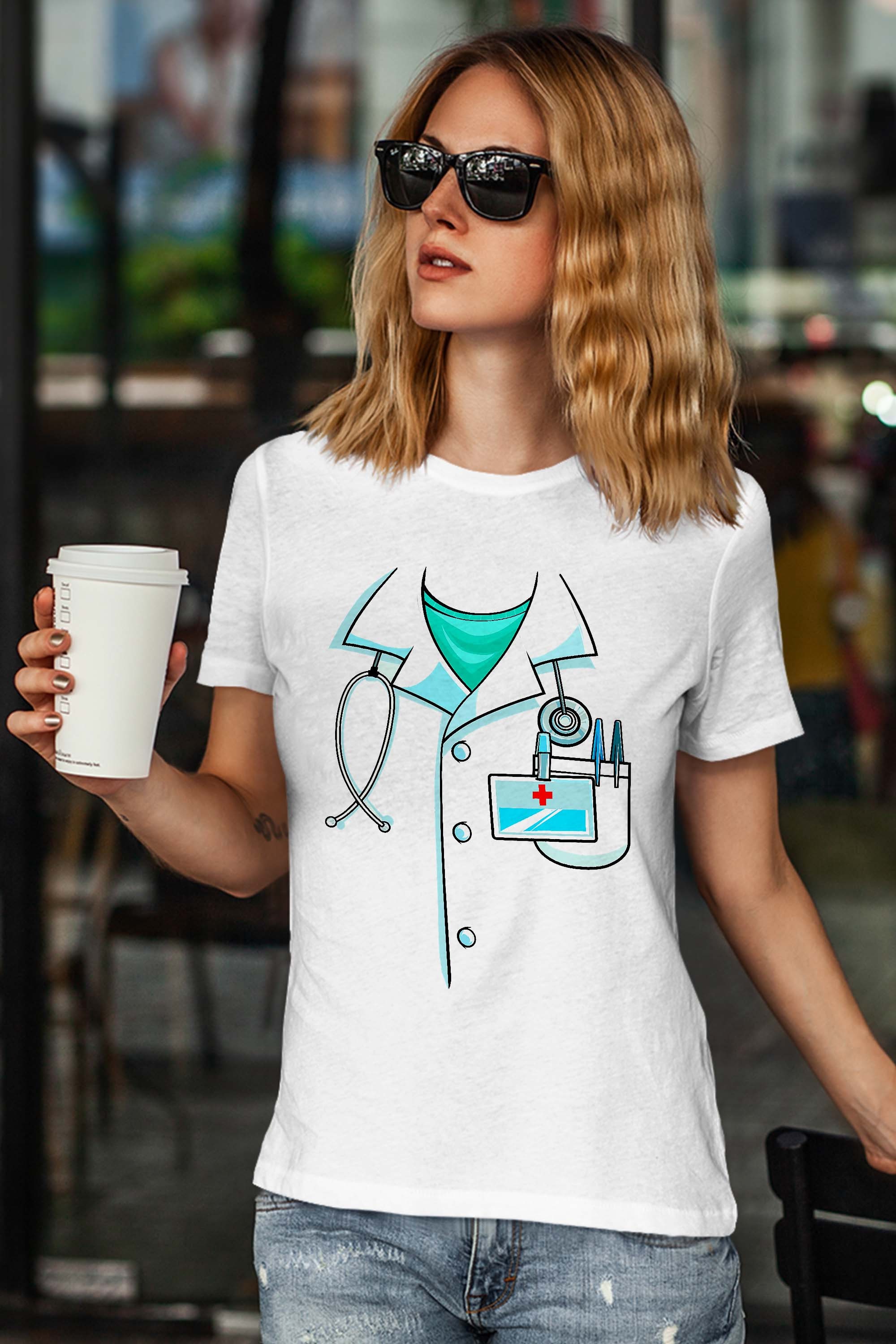 Doctor Costume Halloween White Lab Coat Men Women Kids Gift T-Shirt