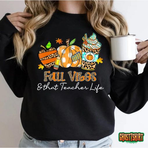Fall Vibes & That Teacher Life Apple Pencil Pumpkin Fall T-Shirt