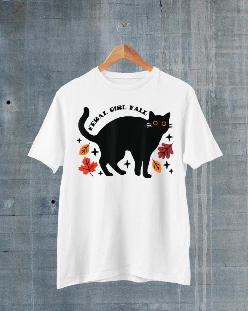 Feral Girl Fall Black Cat T-Shirt