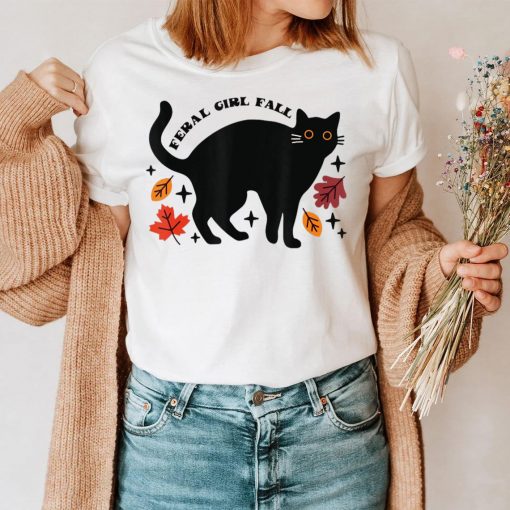 Feral Girl Fall Black Cat T-Shirt