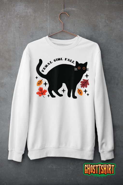 Feral Girl Fall Black Cat T-Shirt
