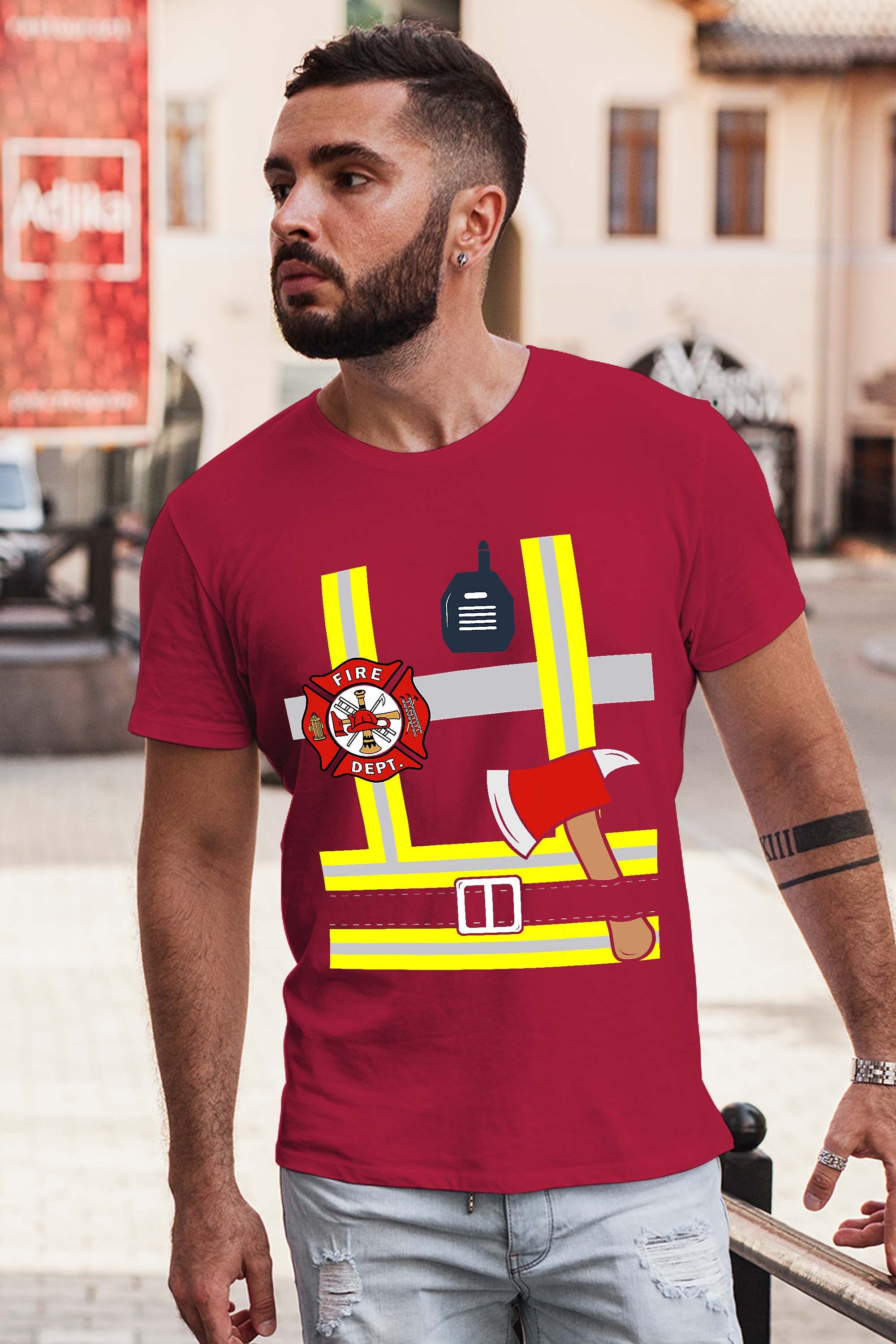 Firefighter Funny Fireman Gear Quick Halloween Costume T-Shirt
