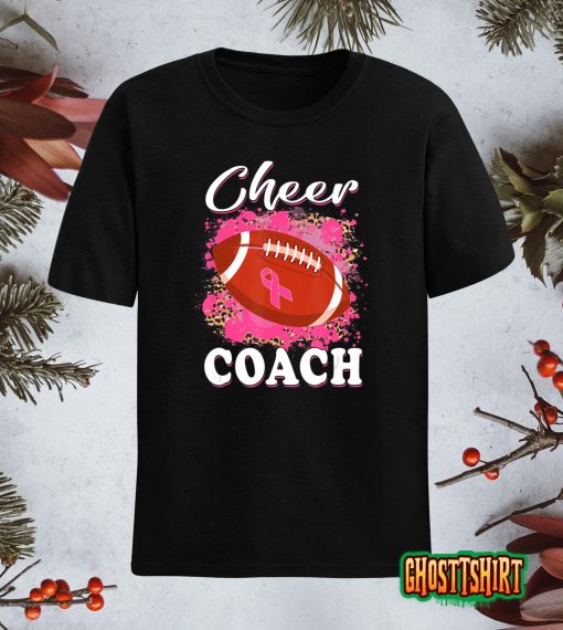 Football Cheer Coach Pink Leopard Breast Cancer Awareness T-Shirt