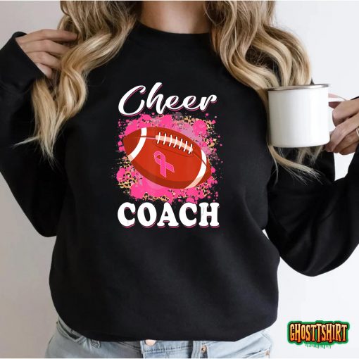 Football Cheer Coach Pink Leopard Breast Cancer Awareness T-Shirt