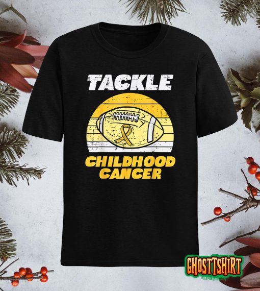 Football Tackle Childhood Cancer Retro Awareness Ribbon T-Shirt