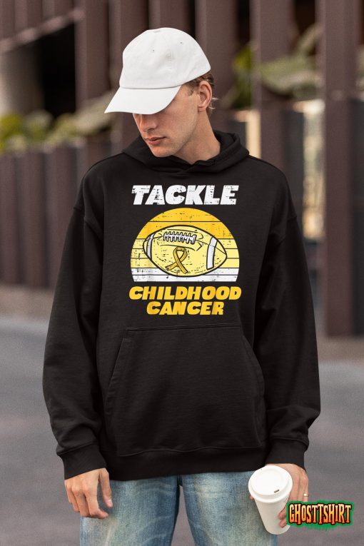 Football Tackle Childhood Cancer Retro Awareness Ribbon T-Shirt