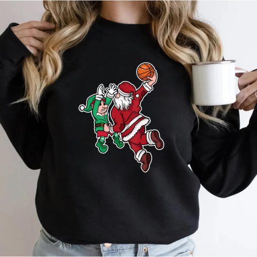 Funny Christmas Basketball Player Santa Claus Dunk Xmas T-Shirt