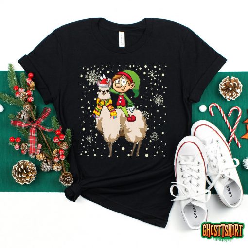 Funny Christmas ELF Riding Llama Santa Pajama Gifts Boys Hoodie
