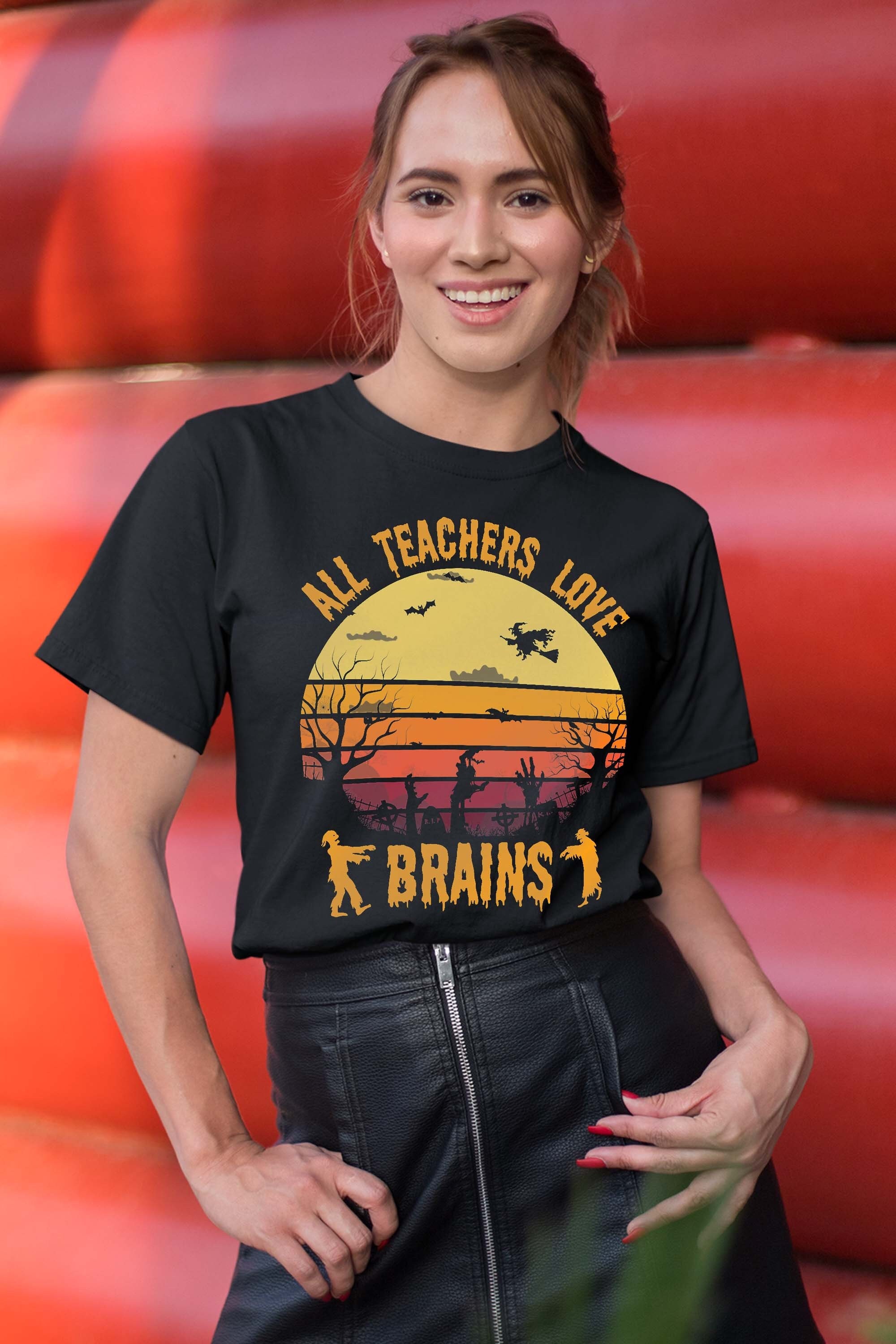 Funny Halloween Costume Teacher Love Brains Zombie T-Shirt
