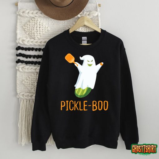 Funny Pickle Ghost Loves To Play Pickleball At Halloween T-Shirt