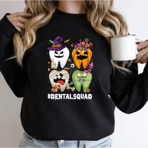 Funny Tooth Teeth Dental Squad Spooky Halloween Vibes T-Shirt