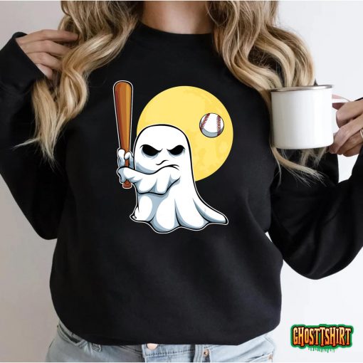 Ghost Baseball Player Lazy Halloween Costume Cute Sport T-Shirt