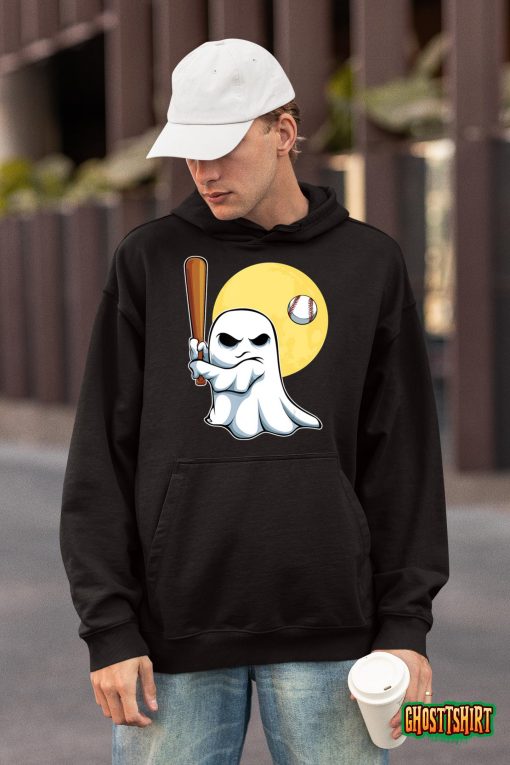 Ghost Baseball Player Lazy Halloween Costume Cute Sport T-Shirt