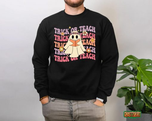 Groovy Halloween Trick Or Teach Boo Ghost Pre-K Teacher Life T-Shirt
