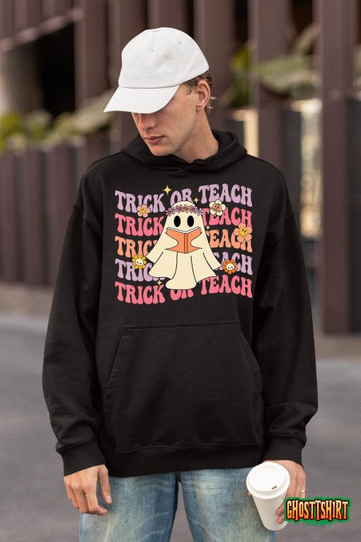 Groovy Halloween Trick Or Teach Boo Ghost Pre-K Teacher Life T-Shirt