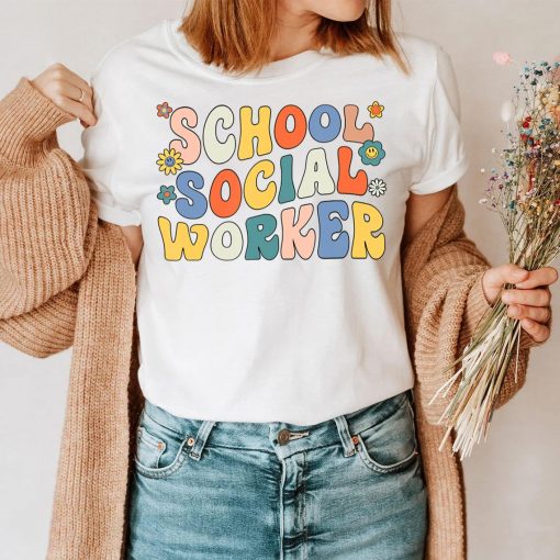 Groovy School Social Worker Coping Skills Back To School T-Shirt