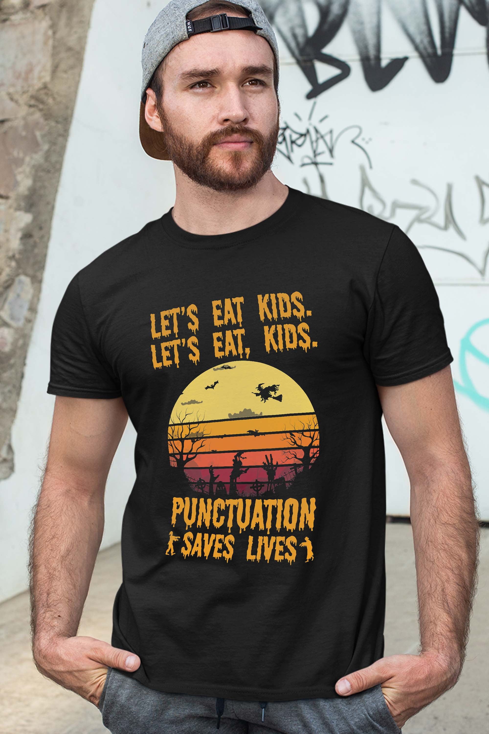 Halloween Costume Teacher Lets Eat Kids Punctuation Save Lives Funny T-Shirt