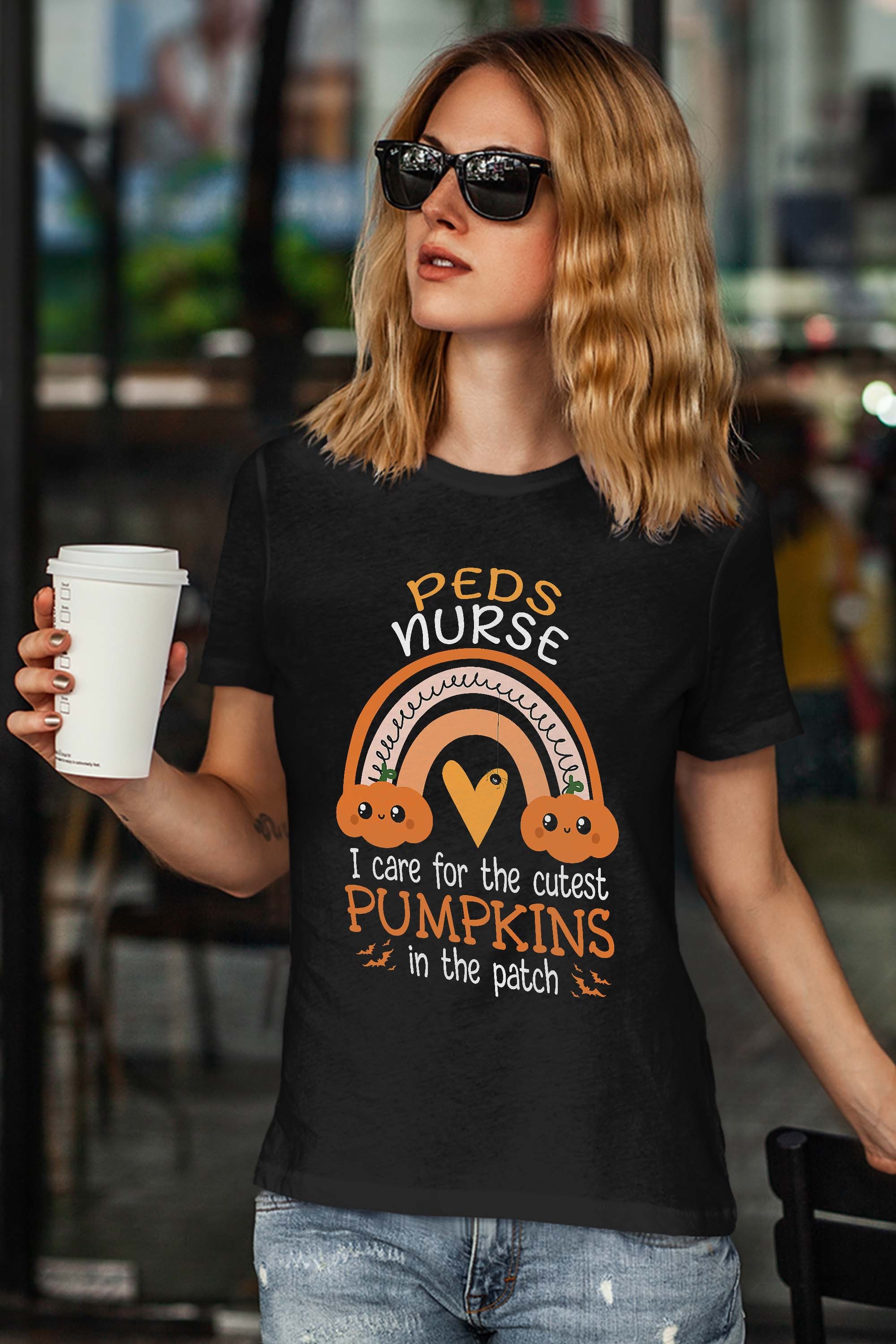 Halloween Pediatric Nurse PEDS RN Pediatrician Rainbow Fall T-Shirt