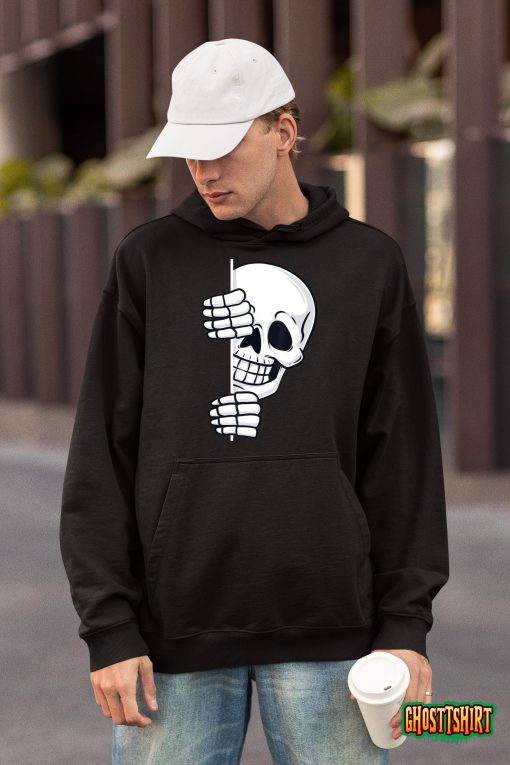 Halloween Peeking Skeleton Scary Boys Girls T-Shirt