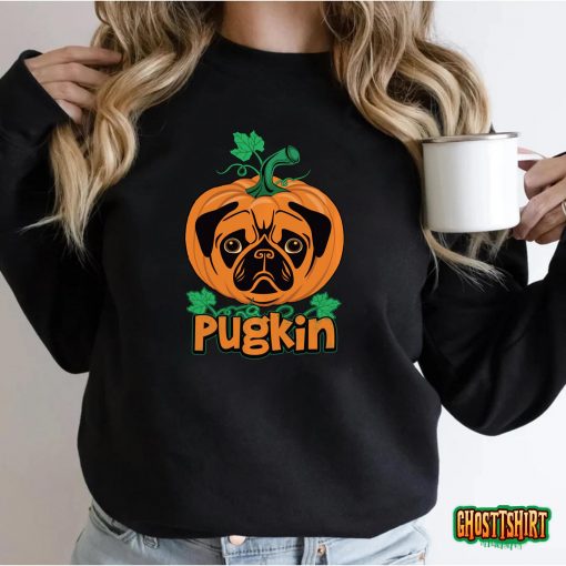 Halloween Pumpkin Pugkin Dog Pug Pullover T-Shirt