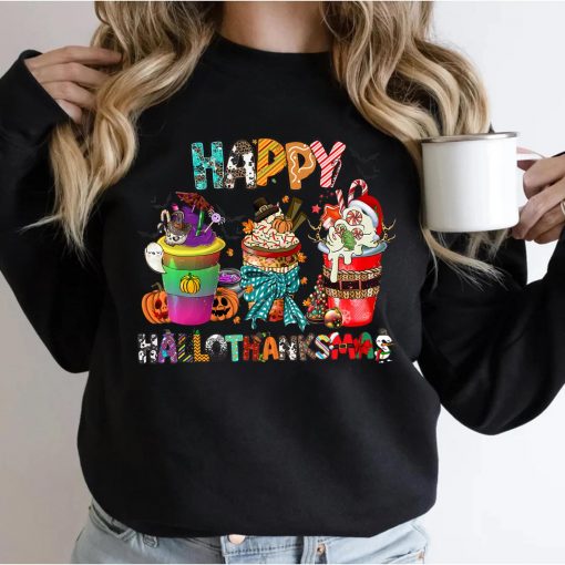 Halloween Thanksgiving Christmas Happy Hallothanksmas Coffee T-Shirt