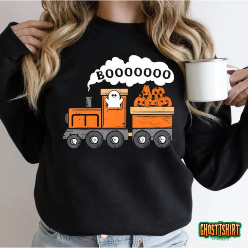 Halloween Train Boo Funny Ghost Pumpkin Toddler Kids Boys T-Shirt