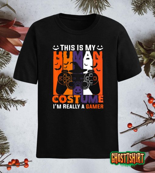 Halloween Video Gamer Pumpkin Jack O Lantern Boys Men Kids T-Shirt