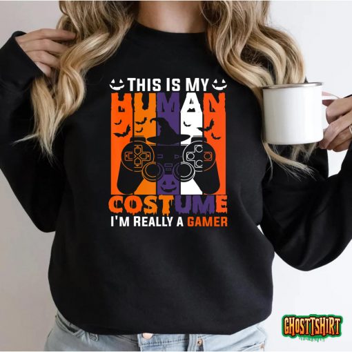 Halloween Video Gamer Pumpkin Jack O Lantern Boys Men Kids T-Shirt