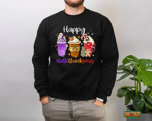 Happy Hallothanksmas Coffee Latte Halloween Thanksgiving T-Shirt