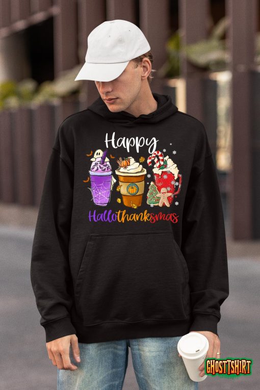 Happy Hallothanksmas Coffee Latte Halloween Thanksgiving T-Shirt