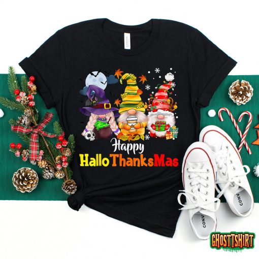 Happy Hallothanksmas Gnomes Halloween Thanksgiving Christmas 2022 T-Shirt