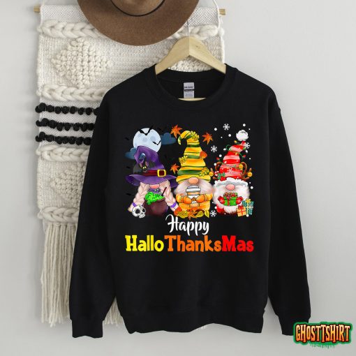 Happy Hallothanksmas Gnomes Halloween Thanksgiving Christmas 2022 T-Shirt