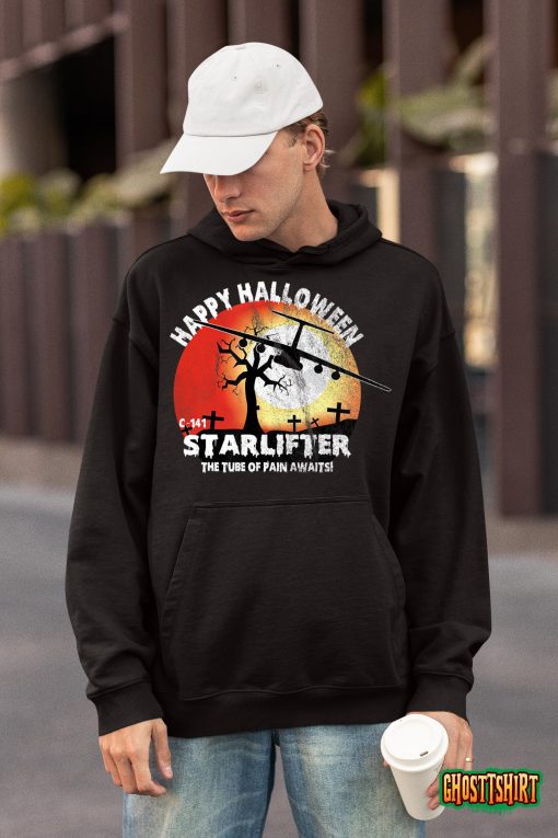 Happy Halloween C-141 Starlifter Airplane Orange Sunset T-Shirt